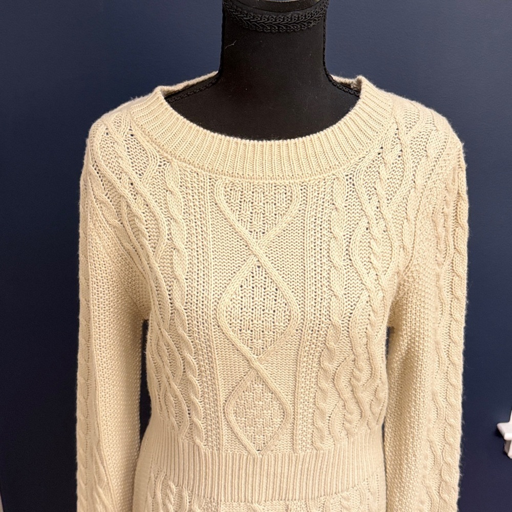 Lucky Brand Cream Cable Knit Sweater Dress Size M - Picture 3 of 8